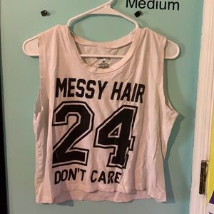 On fire messy hair dont care muscle shirt